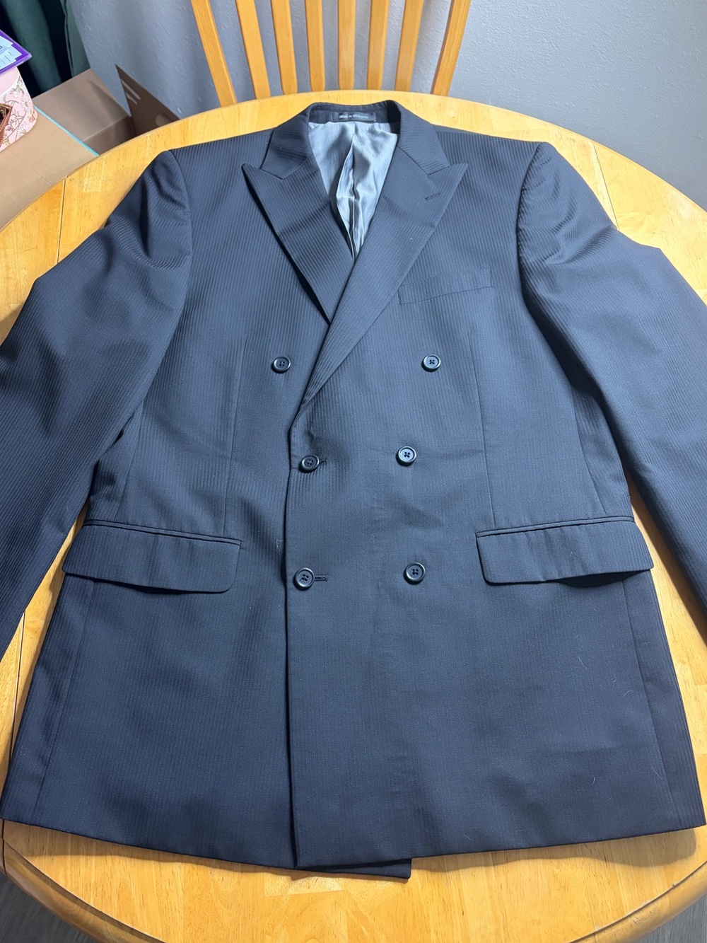 MICHAEL Michael Kors Men's Double-Breasted Black Pinstripe Suit Blazer